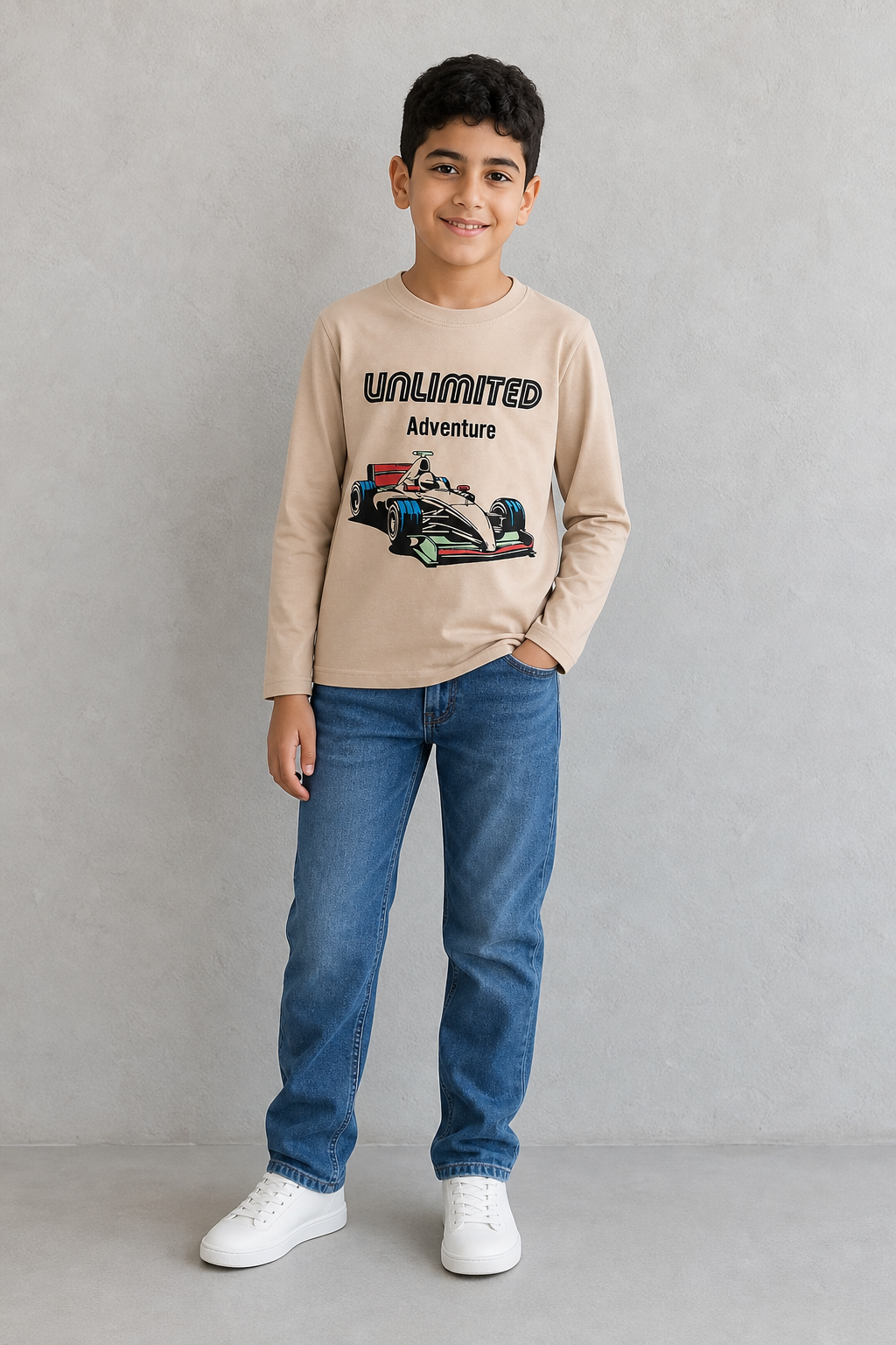 SLSN2636-JB BOYS GRAPHIC T SHIRT / SLSN2636-JB BOYS GRAPHIC - BEIGE - on model