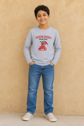 SLSN2641-TB BOYS GRAPHIC T SHIRT / SLSN2641-TB BOYS GRAPHIC - GREY MELNG - on model