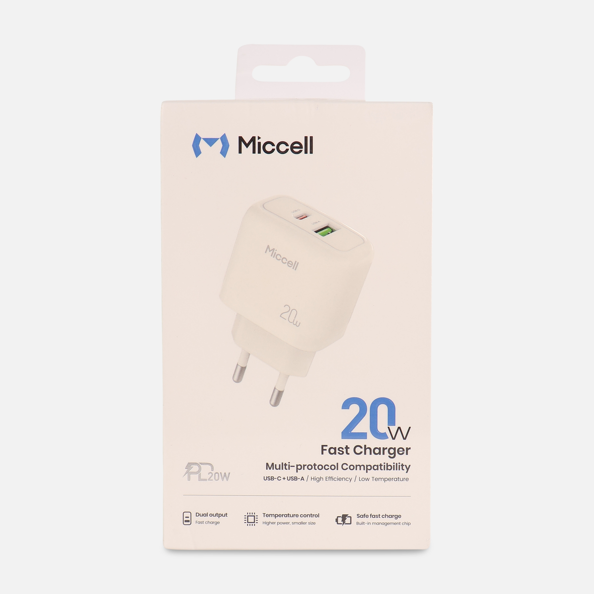 20W Dual Port EU Wall Charger USB-C & USB-A
