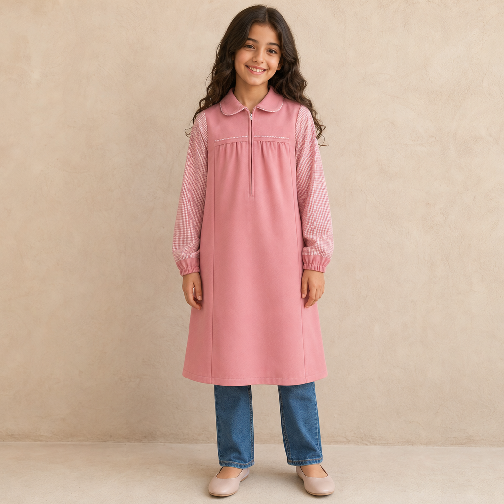 DWI-2653 GIRLS IBTHIDAI UNIFORM MIDI L/S / DWI-2653 GIRLS IB - PINK - on model