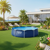 Round Pool Set Steel Pro - Above Ground Metal Frame Outdoor Swimming Pool