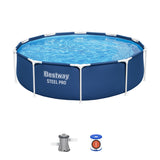 Round Pool Set Steel Pro - Above Ground Metal Frame Outdoor Swimming Pool