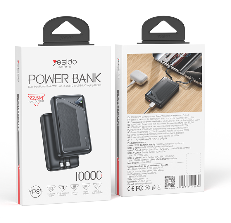 Power Bank + Cables 22.5W 10000 mAh