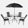 Steel Outdoor Patio Set With Parasol And Glass Table 6 Piece 
