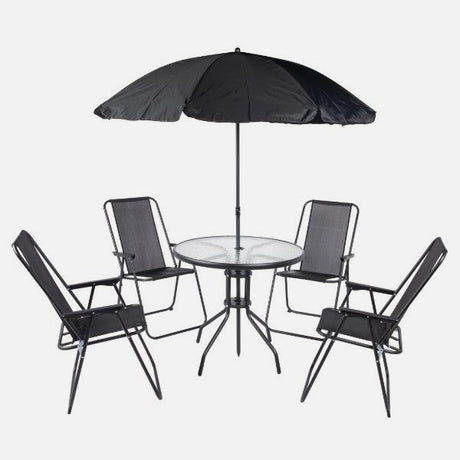 Steel Outdoor Patio Set With Parasol And Glass Table 6 Piece 