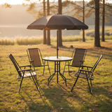 Steel Outdoor Patio Set With Parasol And Glass Table 6 Piece
