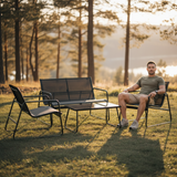 Steel Patio Seating Set With Glass Table 4-Piece