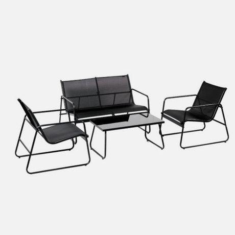 Steel Patio Seating Set With Glass Table 4-Piece 