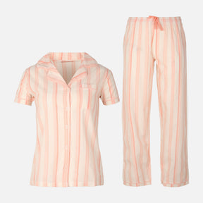 Womens Striped Pyjama Set Short Sleeve Top And Pant