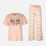 Womens Pyjama Set Short Sleeve Top And Wide Leg Pant