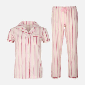 Womens Striped Pyjama Set Short Sleeve Top And Pant