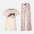 Womens Pyjama Set Short Sleeve Top And Wide Leg Pant