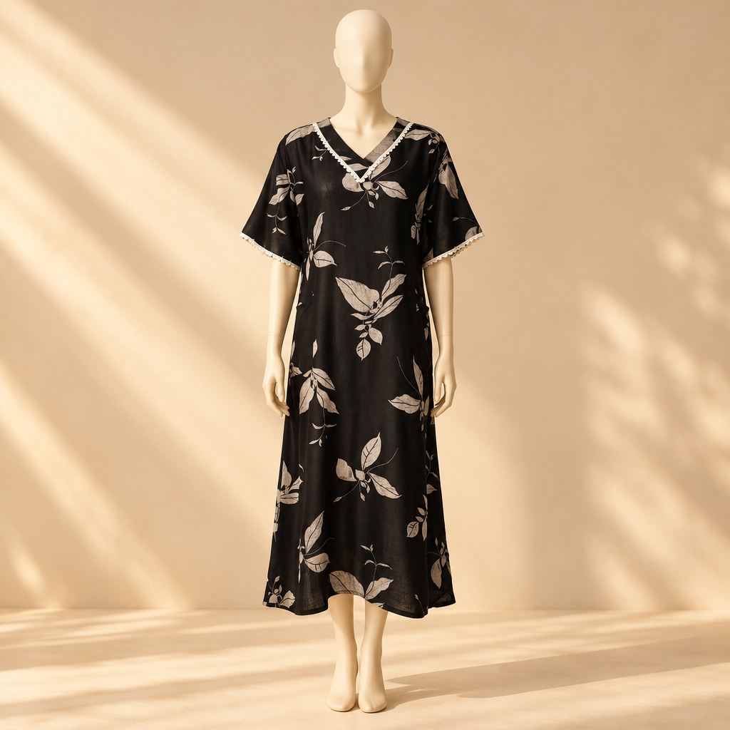 Women Alpine Pocket Midi Gown Short Sleeve Dress