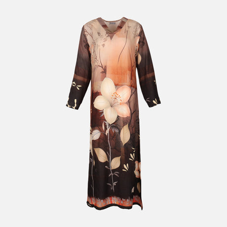 Ladies Rayon Printed Maxi Gown Long Sleeve