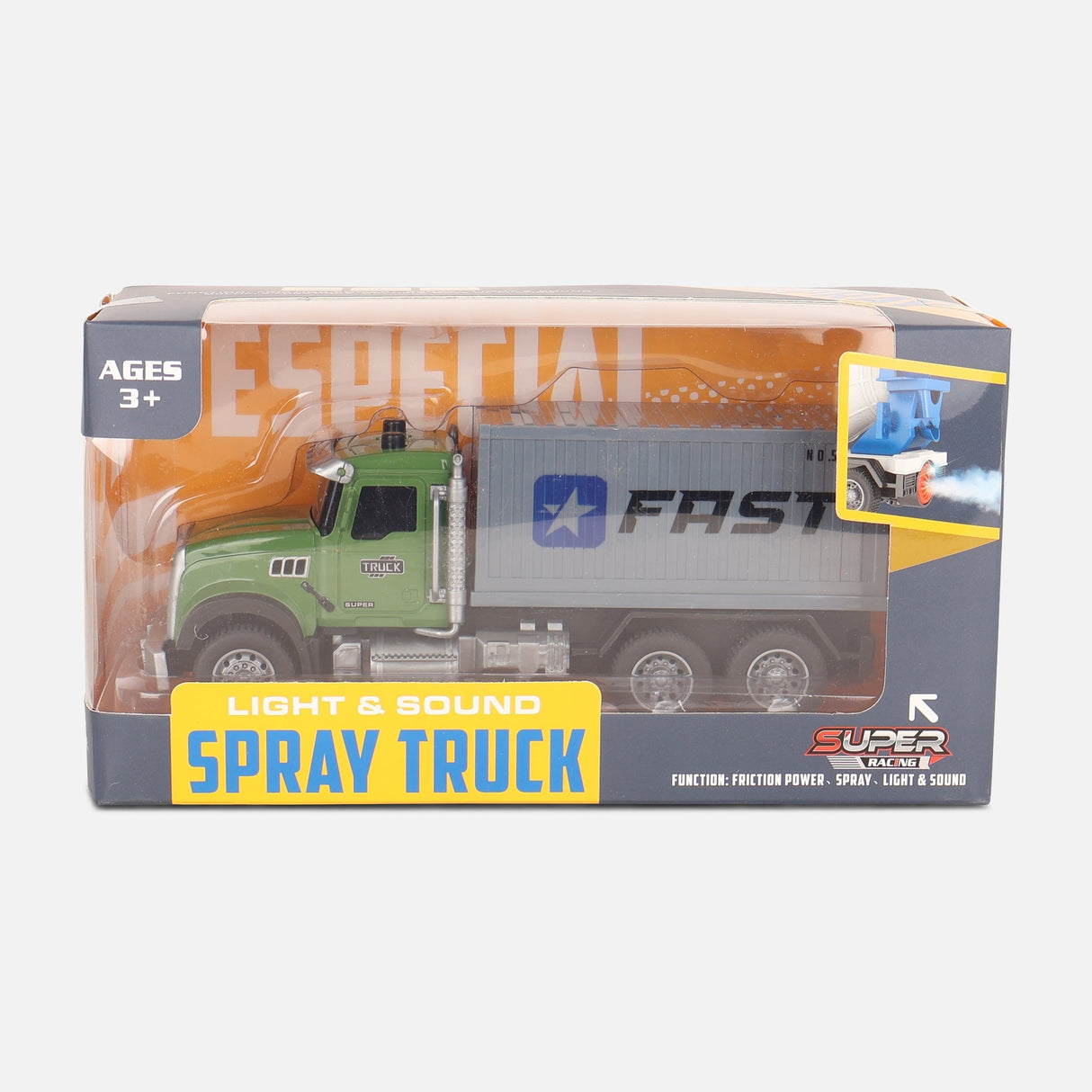 Friction Toy Car With Light & Music & Spary-Container Truck