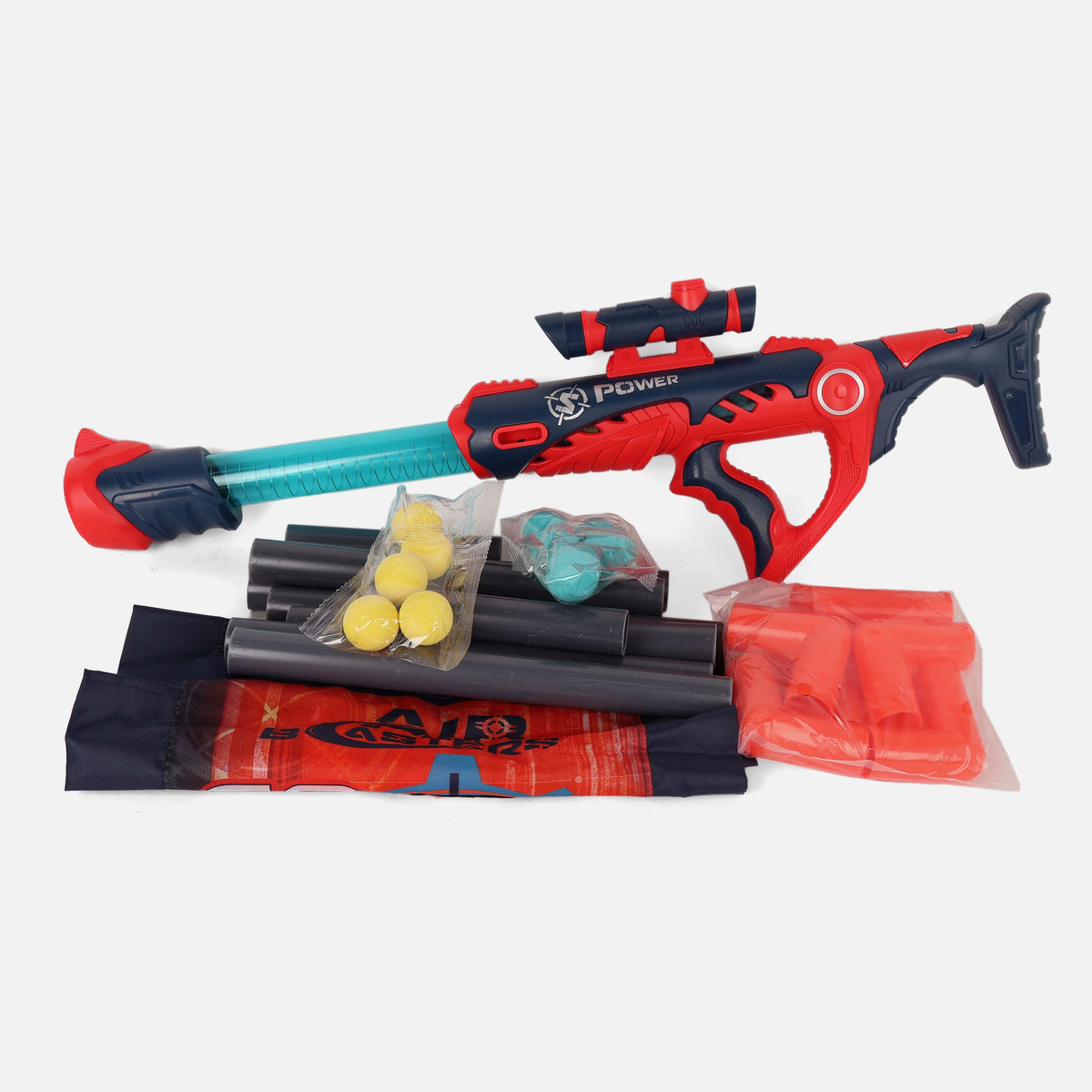 Power Air Blaster Toy Gun And 12 Soft Foam Balls