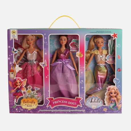 3-Piece Princess Doll Toy Set With Movable Joints