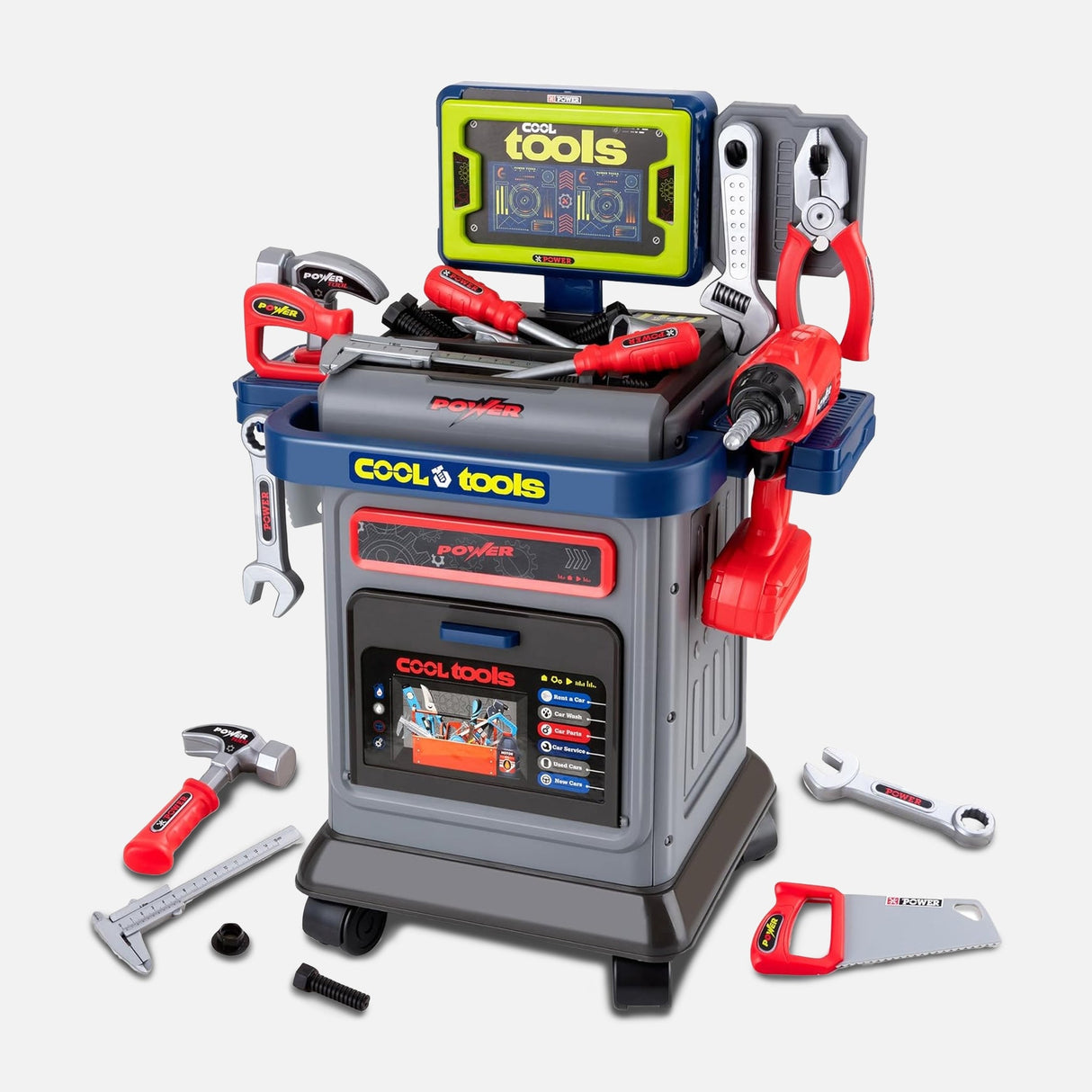 Toy Tool Cart Set For Kids With Accessories And Storage Box