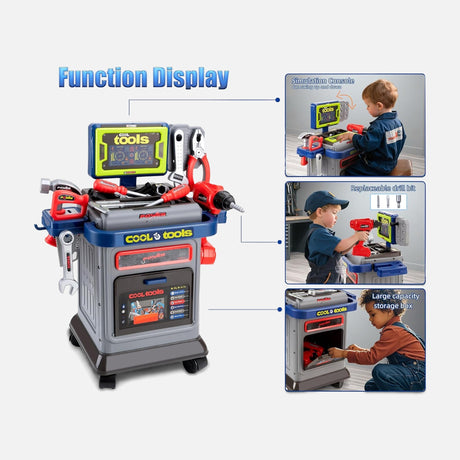 Toy Tool Cart Set For Kids With Accessories And Storage Box