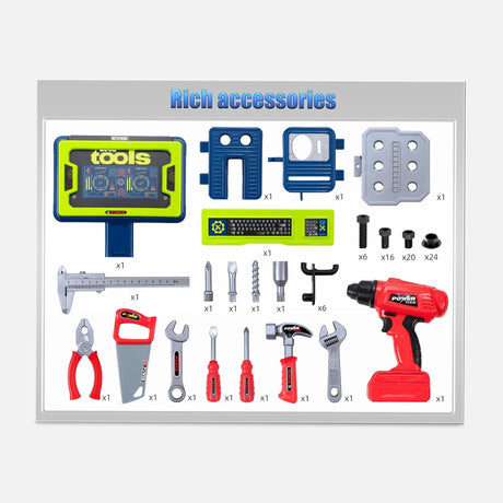Toy Tool Cart Set For Kids With Accessories And Storage Box