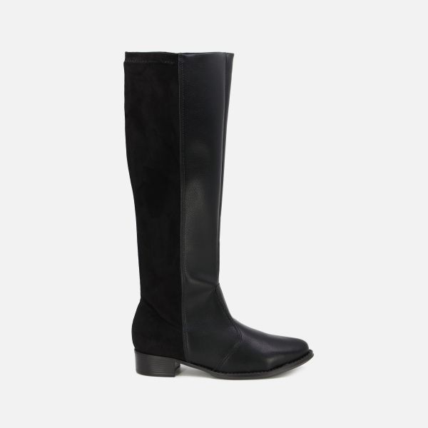 BEIRARIO LADIES LEATHER& SUEDE KNEE BOOT WITH SQUARE HEELS&ZIPPER SIDE