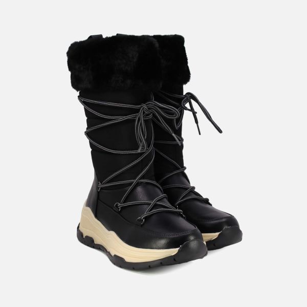 N LADIES ZIPPER LEATHER BOOT WITH FUR NECK