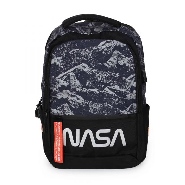 MOUNSHET NASA backpack logo astronaut USB charging + headphone hole casual  bag unisex travel bag large capacity laptop bag, Blue, 18.9